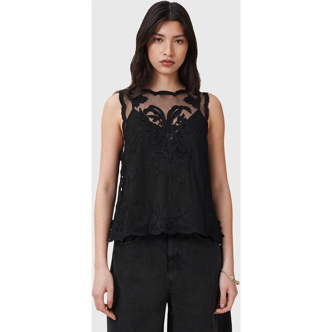 AllSaints Rye Emb Top Black Taglia: 2 | Canottiere Outlet | Donna | Nero