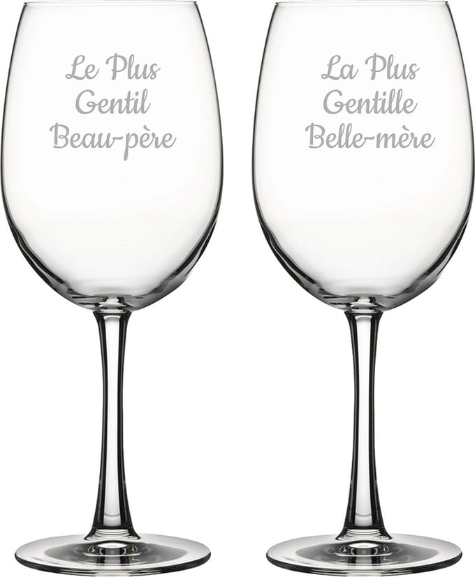 Rode wijnglas gegraveerd - 46cl - Le Plus Gentil Beau-père & La Plus Gentille Belle-mère