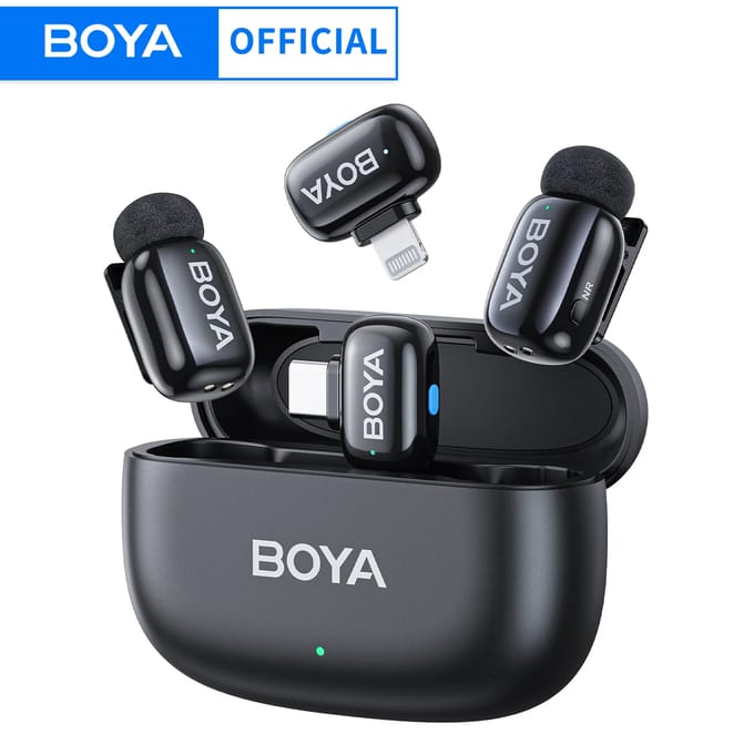 BOYA Mini Draadloze Lavalier Microfoon voor iPhone, iPad, Android, Type-C Telefoon, Live-uitzending, Audio- en Video-opname, Vlog 15(2TX-1RX-CC)-Ltg