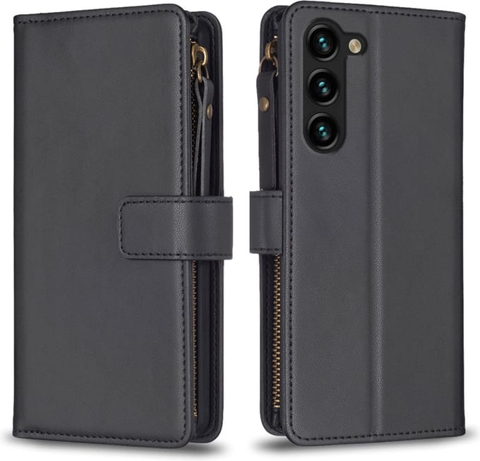 9 Pas - Luxe BookCover Wallet Etui geschikt voor Samsung Galaxy S23 PLUS Zwart