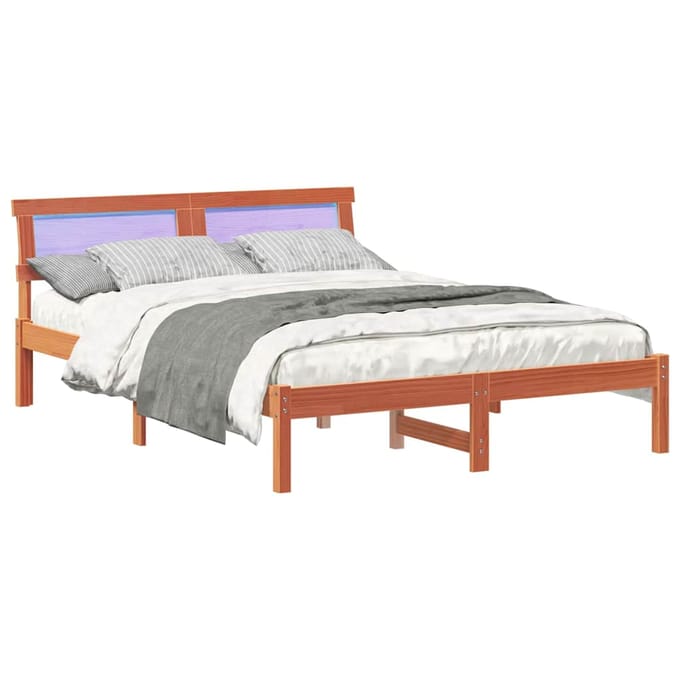 vidaXL - Bedframe - Wasbruin - 135 - x - 190 - cm - Massief - grenenhout