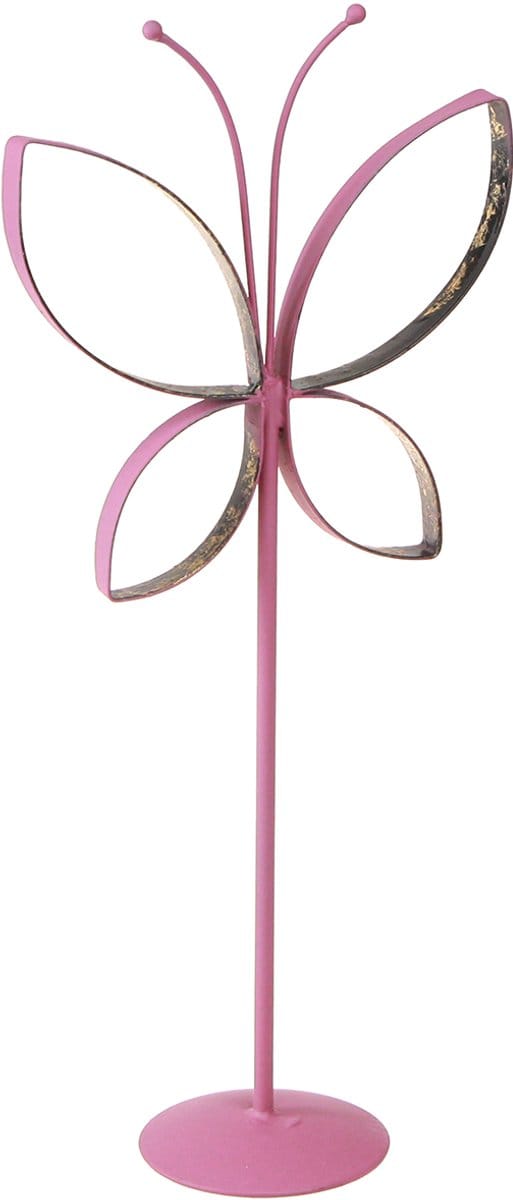 Vlinder Metaal Decoratieve Standaard Fuchsia Goud H29cm 2 st, 2 Stück
