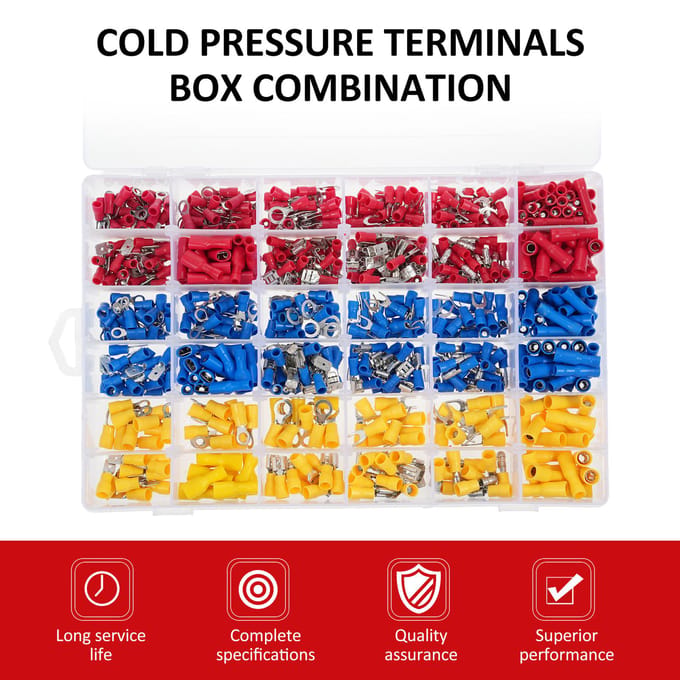 840PCS koudedrukterminalset elektrische draadconnectoren, geïsoleerde draadkrimpterminals, gemengd 540Pcs veelkleurig