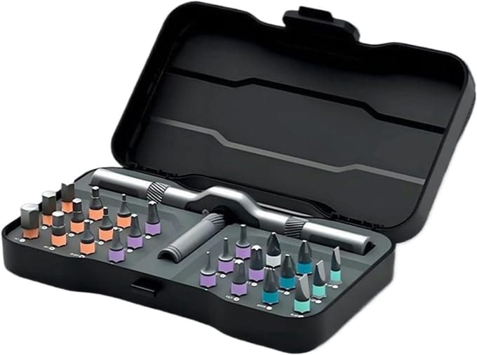 Ratchetschroevendraaier set - Multifunctioneel gereedschap - Precisie klussen - 24-in-1 functie - Compacte koffer - Grijs