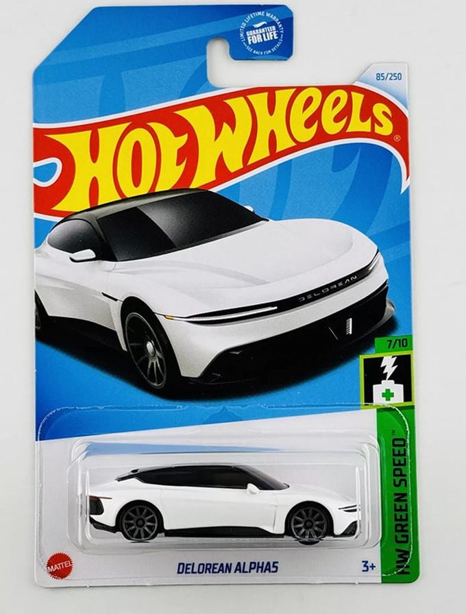HOT WHEELS DELOREAN ALPHAS WHITE 85/250 (1:64) HW GREEN SPEED 7/10