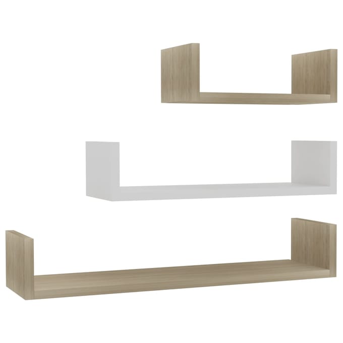 vidaXL - Wandschappen - 3 - st - bewerkt - hout - wit - en - sonoma - eikenkleur