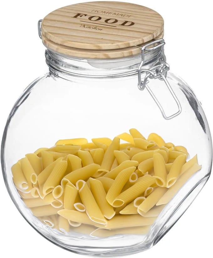 5Five Weckpot/voorraadpot - 2,2L - glas - houten deksel en beugelsluiting - luchtdichte afsluiting