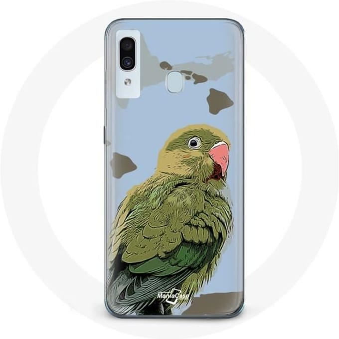 Coque - MANIACASE - Samsung Galaxy A30 - Vert - Souple - Motif Perruches Oiseaux vert