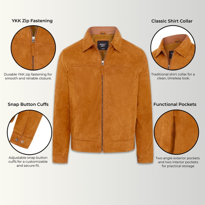 Heren bruin retro klassiek suède Harrington bikerjack - Bryne