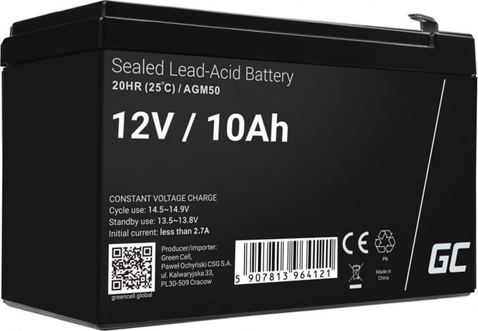 Green Cell AGM50 - 12V 10Ah VRLA Battery | AGM | Maintenance-Free