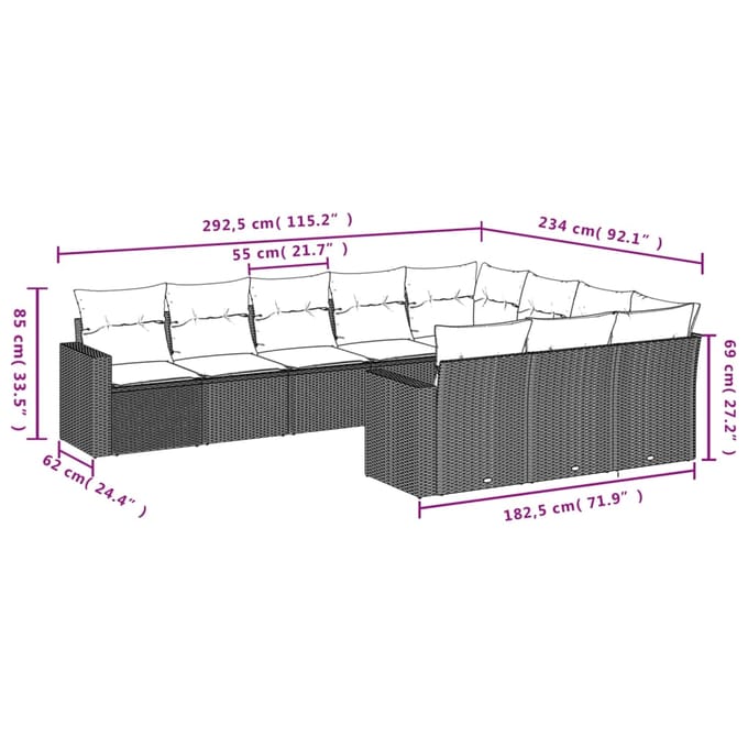 vidaXL - 10-delige - Loungeset - met - kussens - poly - rattan - lichtgrijs