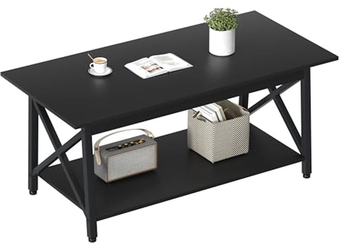 Moderne salontafel met opbergruimte en X-frame ontwerp – Ruimtebesparende tafel voor de woonkamer