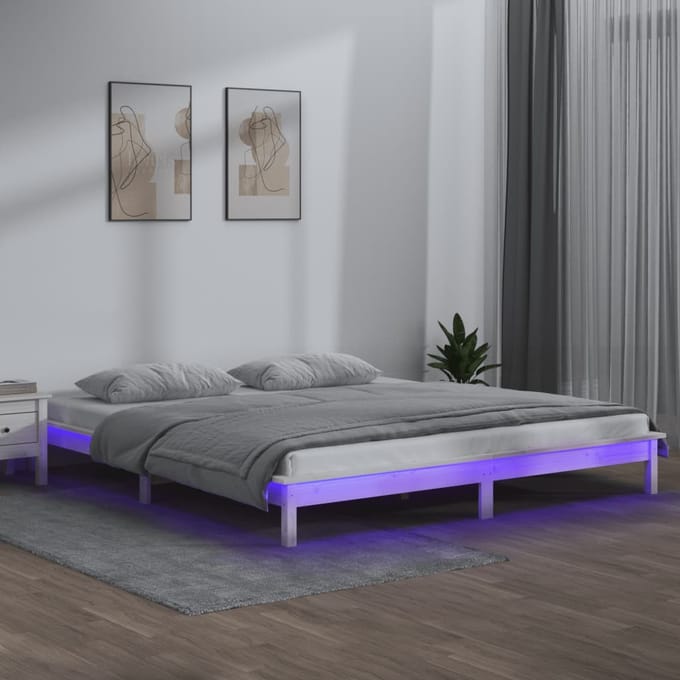 vidaXL - Bedframe - LED - massief - hout - wit - 140x200 - cm