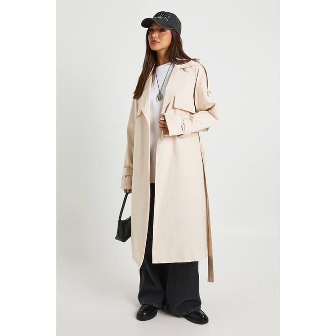 boohoo Dames Trenchcoat met ceintuur | Stone | Maat: 14