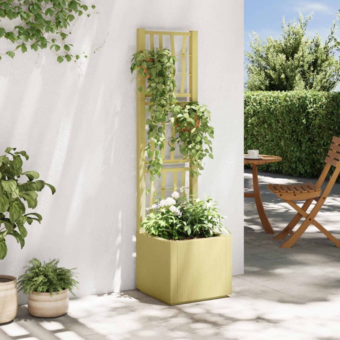 vidaXL - Tuinbloembak - met - klimrek - Groen - 36 - x - 36 - x - 140 - cm - PP