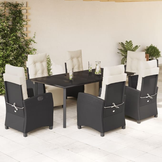 vidaXL - 7-delige - Tuinset - met - kussens - poly - rattan - zwart