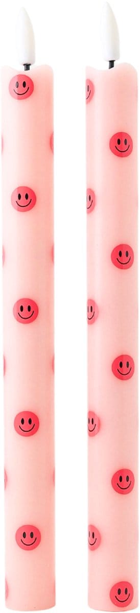 LED Dinerkaarsen Roze met Smiley - Set van 2 - Incl. Batterijen - Aifcandles