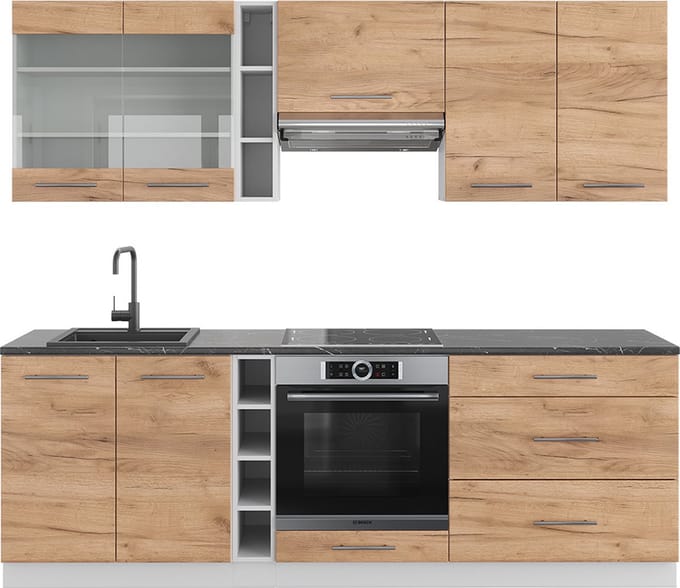 Vicco Fame-Line Complete keukeneenheid – 235 cm, WB Antraciet Eik goud/wit