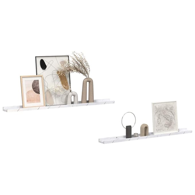 vidaXL - Wandplank - 2 - st - Wit - Marmer - 100 - x - 9 - x - 3 - cm - Bewerkt - hout