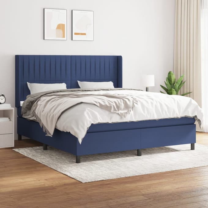 vidaXL - Boxspring - met - matras - stof - blauw - 180x200 - cm