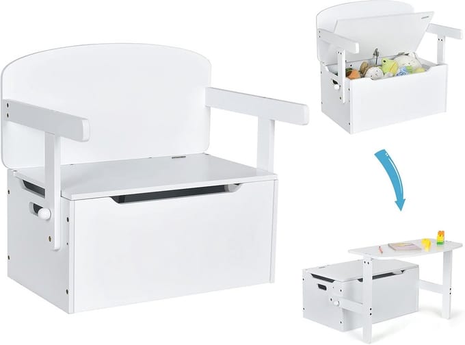 Multifunctionele 3-in-1 speelgoedkist, tafel en stoel voor kinderen (wit)