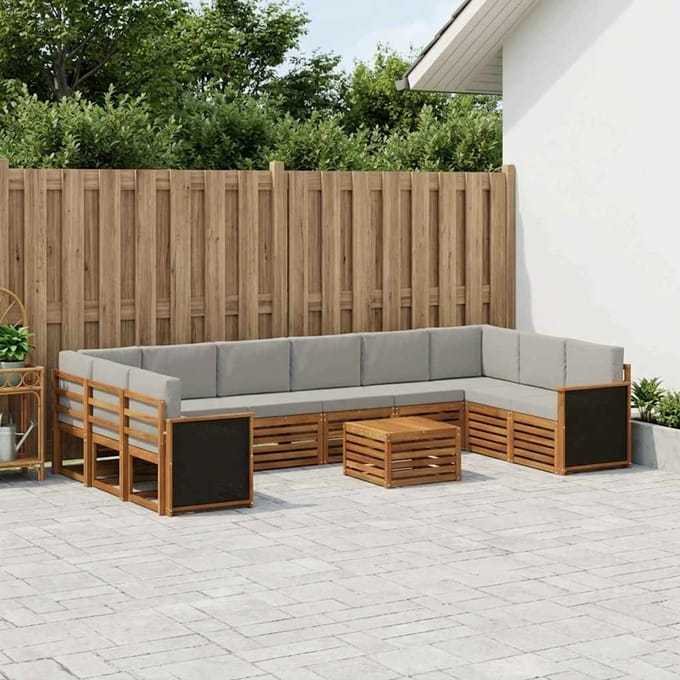 vidaXL - Buiten - bank - set - 11 - st - 10-zits - Naturel - en - lichtgrijs
