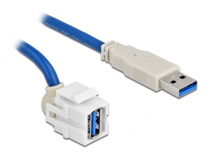 USB-A haaks (110° boven) Keystone module - USB-A (m) | USB3.0 5 Gbps | wit | 0,50 meter