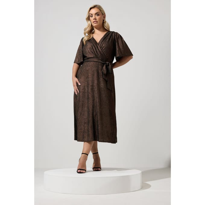 Yours London Bruine Metallic Wikkeljurk Size 52