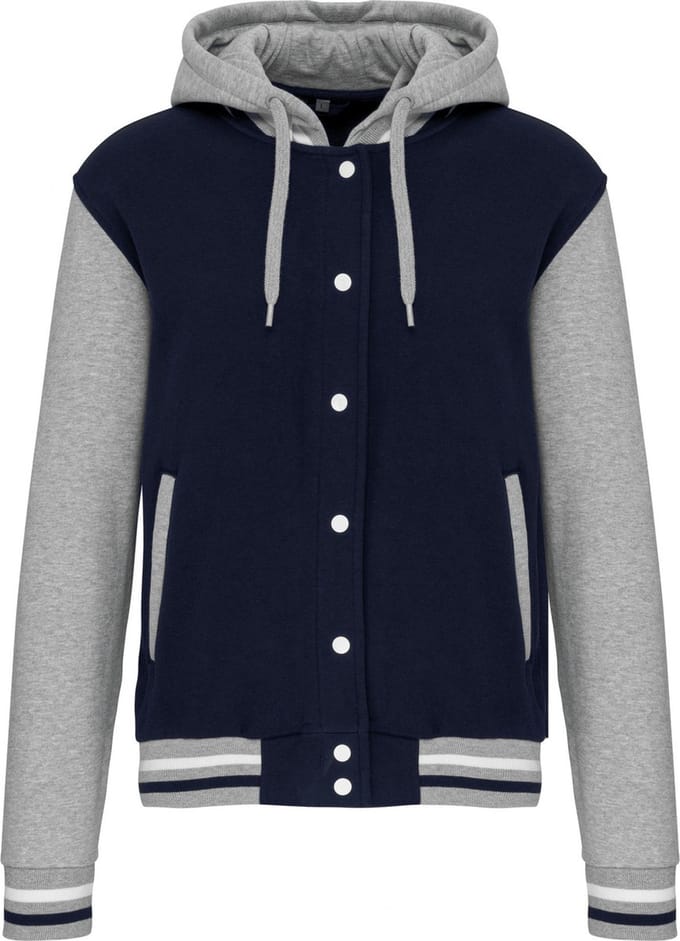 Kariban College jacket met capuchon unisex K4003 - Navy / Oxford Grey / White - S