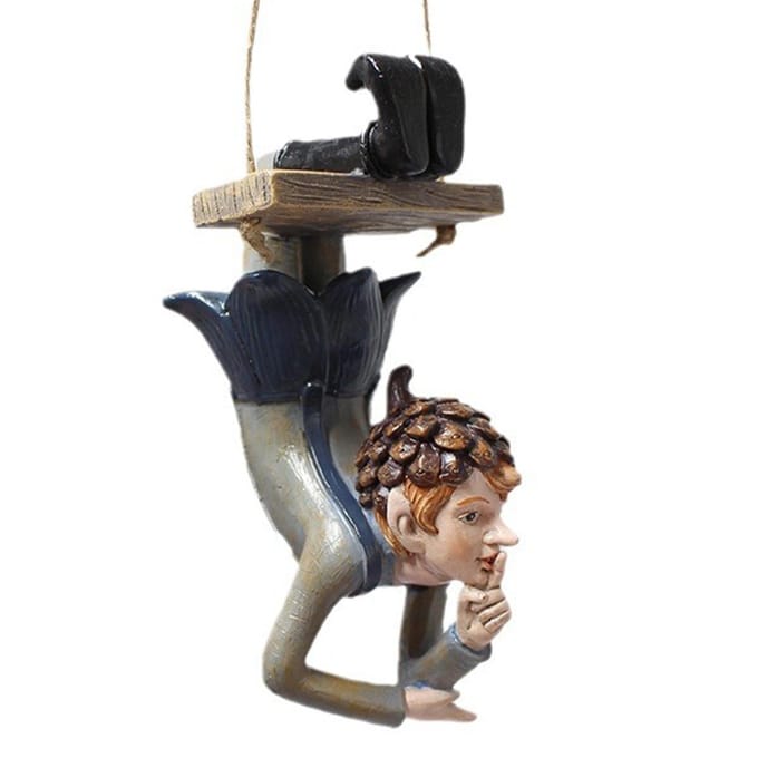 Hars Schommel Fee Beeld Boom Hangend Ornament Schommelend Beeldje Decor voor Buiten Tuin Binnenplaats black