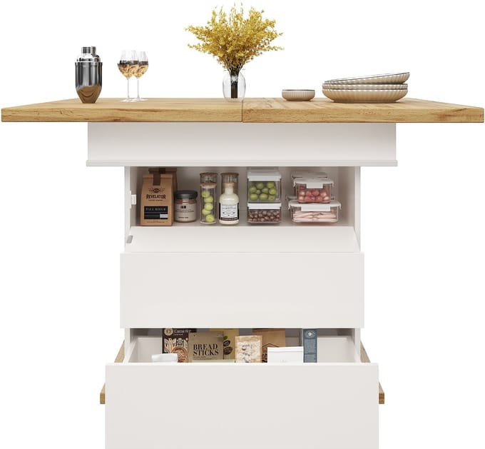 Wit MDF Uitschuifbare Eettafel Met Opslag 110-140x80cm Voor 4-6 Personen