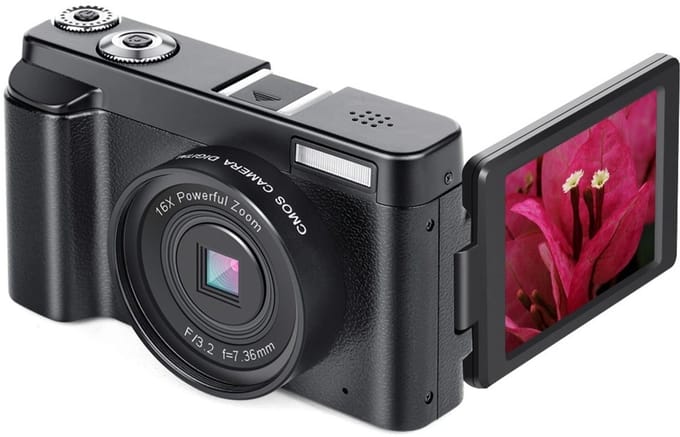 Digitale camera 48 MP, 1080p HD, 16x zoom, klapscherm Zwart