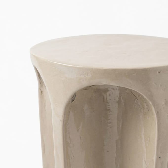 Bijzettafel Bonne Rond Beige/Taupe Steenlook MDF Kant-en-klaar