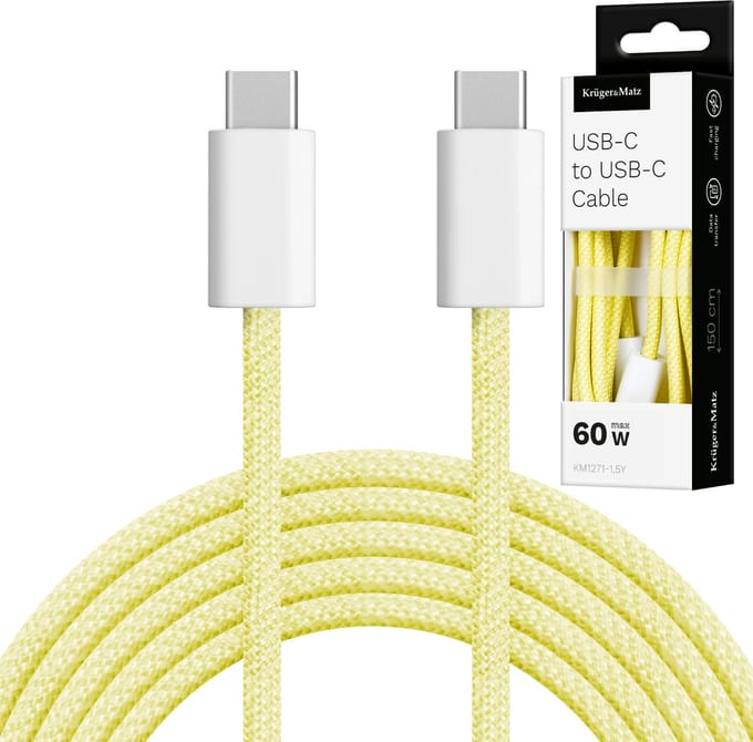 Krüger&Matz KM 1271 - USB-C Kabel - 1,5m - 60W - Geel