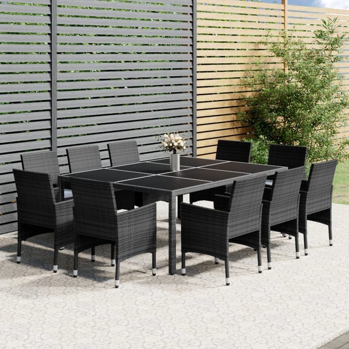 vidaXL - 11-delige - Tuinset - poly - rattan - grijs