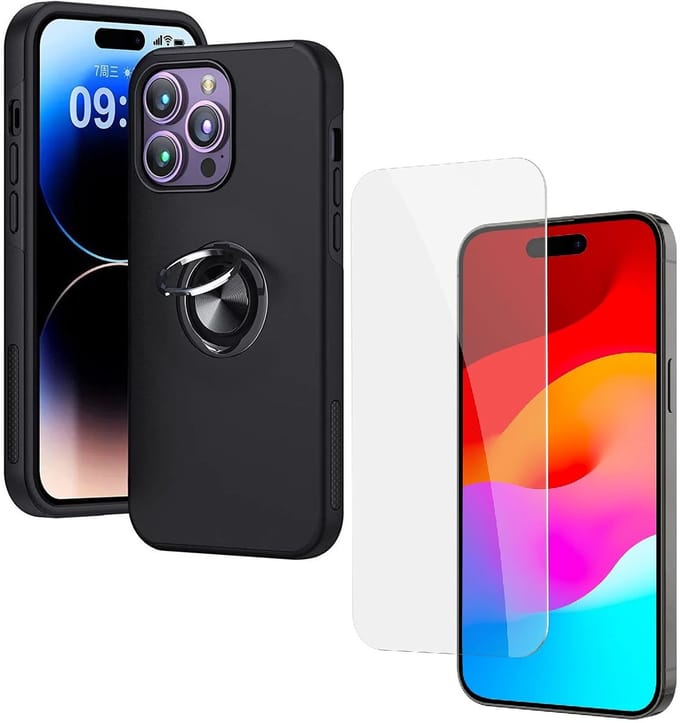 Backcover Shockproof Inclusief Screenprotector Gehard Glas - Hoesje Geschikt voor: iPhone 16 Pro Max - Zwart