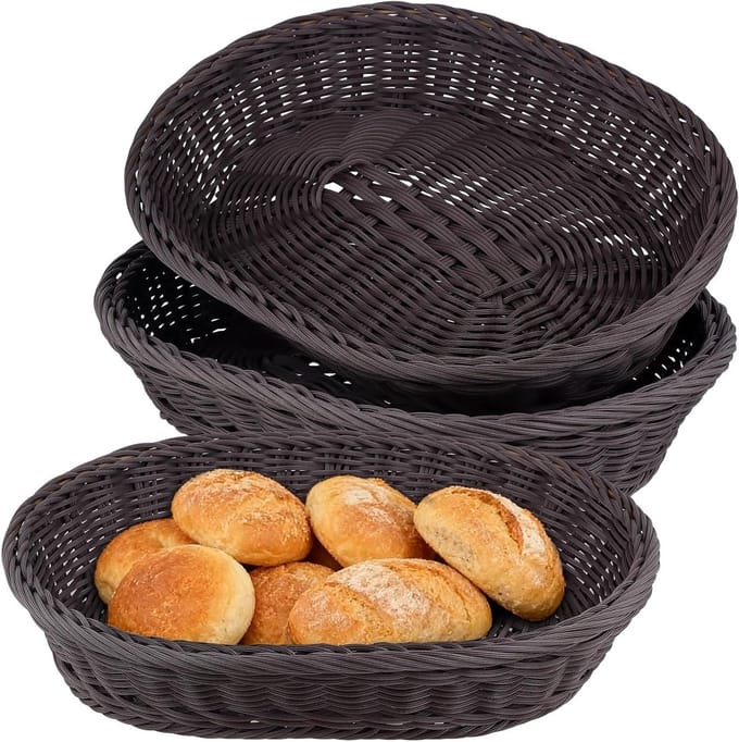 3 Pack Oval Wicker Baskets 35 x 25 x 7 cm - Handgeweven Broodmanden voor Voedsel, Fruit en Keukenopslag
