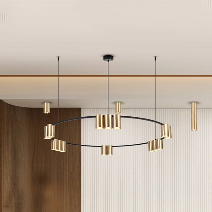 Eko-Light Hanglamp Genesis, aluminium, zwart/goud, 15 x GU10, Ø 100 cm