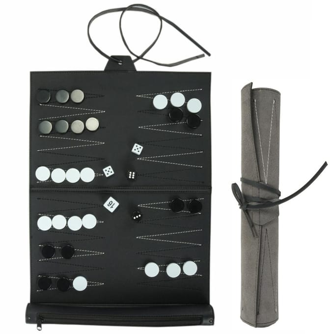 Backgammon Portable avec Plateau d'Échecs en Cuir PU Plateau de Backgammon Pliable Cadeaux de Voyage gray