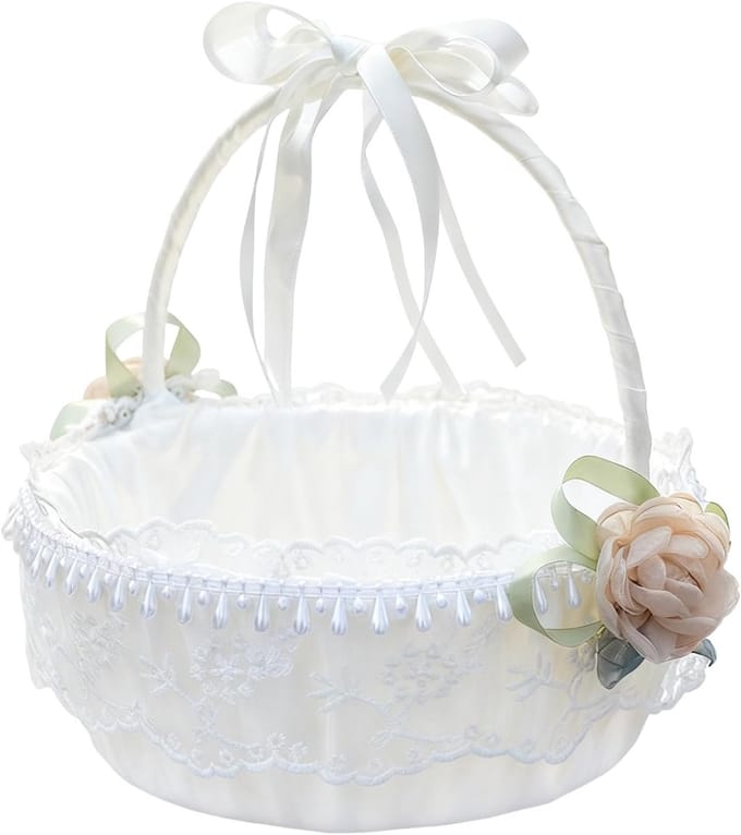 Bloemenmand met handgreep - Romantische organizer - Bruiloft decoratie - Inklapbare handgreep - 22 x 8 x 28 cm - Wit