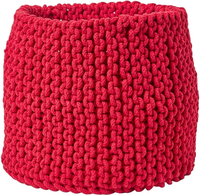 Homescapes Gebreide opbergmand, 100% katoen, rood, 42 x 37 cm