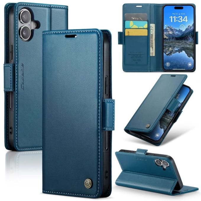 CaseMe Wallet Case met RFID Bescherming Kaarthouder en Magneetsluiting voor Apple iPhone 17 _ Blauw