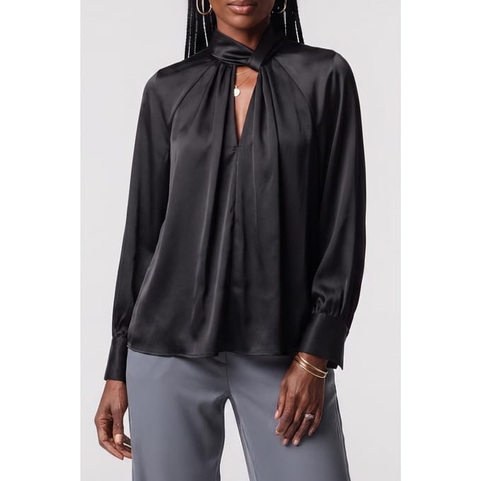 GUESS Dion Ls Relaxed Blou Jet Black A996 Maat: 44 | Longsleeves Outlet | Dames | Zwart