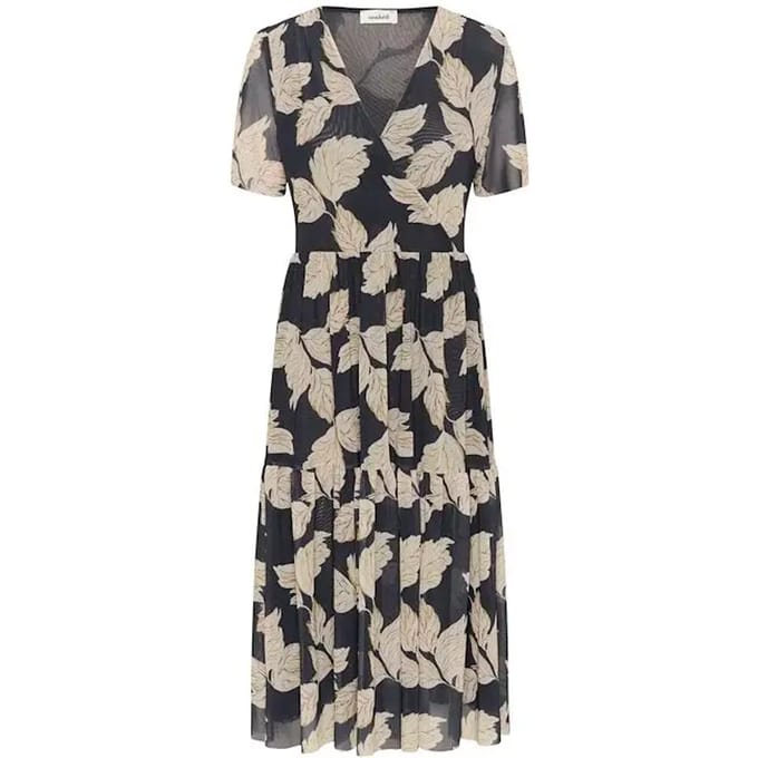 Jersey jurk Feminine Navy Leaf Print multicolour