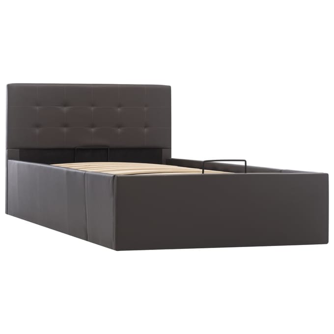 vidaXL - Bedframe - met - opslag - hydraulisch - kunstleer - grijs - 100x200 - cm