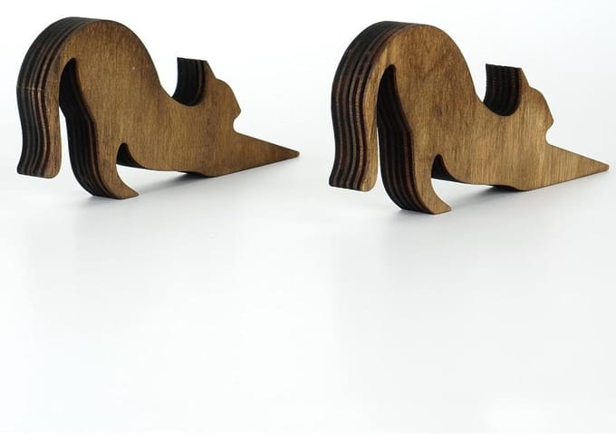 Deurstopper Kat - Houten Stopper - Deuren Open Houden - Lasergesneden Design - 2 Stuks - Blauw