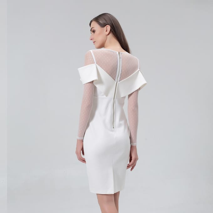 Bardot halslijn bodycon jurk in jersey en tule