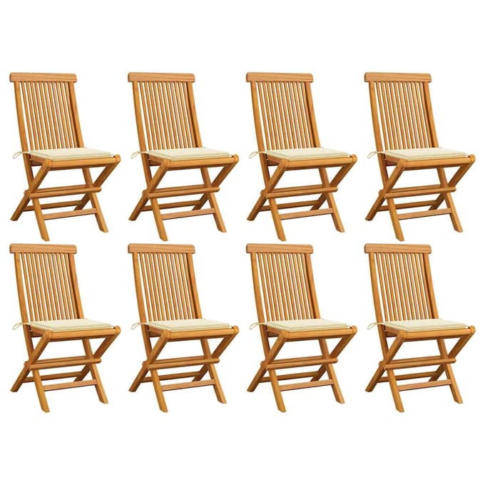 vidaXL - Inklapbare - stoelen - 8 - st - met - crèmekleurige - kussens