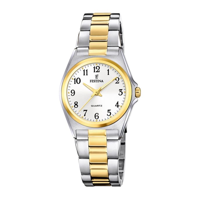 Festina F20556/1 Dames Horloge - Mineraalglas - Roestvrijstaal/Staal - Goudkleurig/Zilverkleurig - Ø 31 mm - Quartz - Vouw/Vlindersluiting