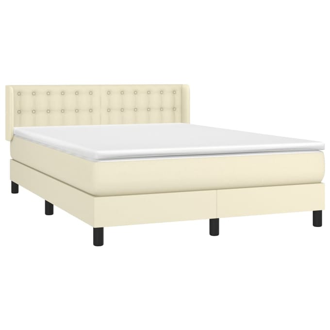vidaXL - Boxspring - met - matras - kunstleer - crèmekleurig - 140x190 - cm